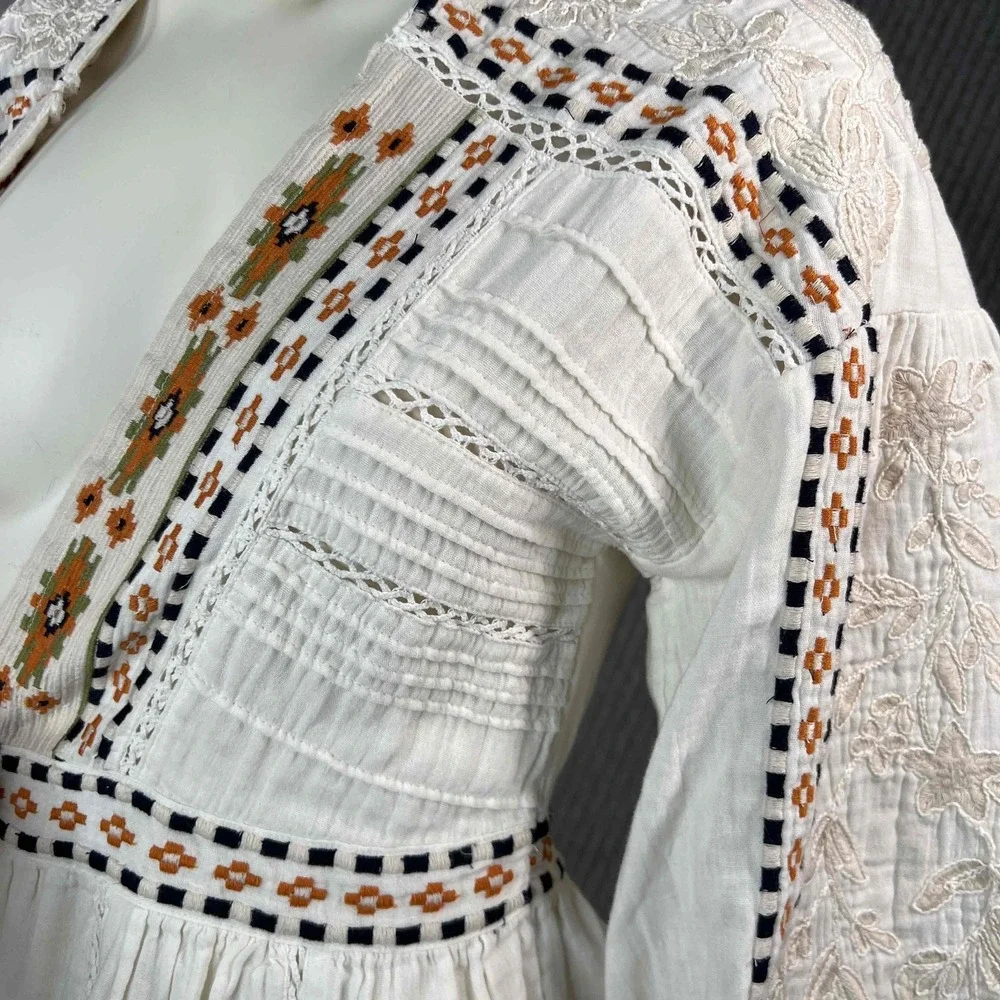 Sundance Marshmallow Embroidered Tassel Tie Open Front Bohemian Jacket‎ Womens L - Picture 9 of 12